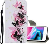 Voor iPhone 8/7 Gekleurde tekening patroon Horizontale flip lederen hoes met houder & kaartsleuven & portemonnee (vier vlinders)