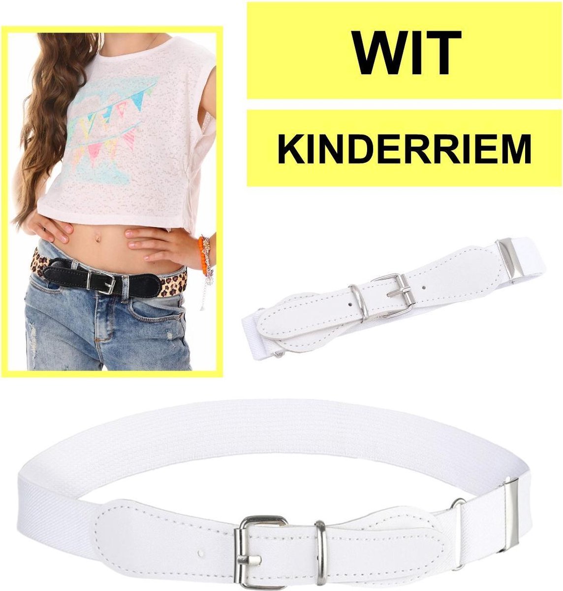 Fako Fashion - Kinderriem Elastisch Oval - Elastische Riem Voor Kinderen - Rekbare Riem - Broekriem - Stretch Riem - Wit