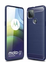 Voor Motorola Moto G9 Power Brushed Texture Carbon Fiber TPU Case (Marineblauw)