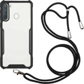 Voor Samsung Galaxy A21 acryl + kleur TPU schokbestendig hoesje met nekkoord (zwart)