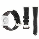 Echt lederen polshorloge band met roestvrijstalen gesp voor Apple Watch Series 3 & 2 & 1 38 mm (mat zwart)