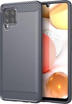 Samsung Galaxy A42 hoesje - MobyDefend TPU Gelcase - Geborsteld Metaal + Carbonlook - Grijs - GSM Hoesje - Telefoonhoesje Geschikt Voor: Samsung Galaxy A42