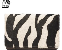 Lichtbruine Leren Dames Portemonnee - Compact - Anti-Skim - Dierenprint – Anti-Skim Dames Portemonnee
