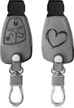 kwmobile autosleutelhoes voor Mercedes Benz 2-3-knops autosleutel - beschermhoes van imitatieleer - Brushed Hart design - grijs