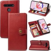 Voor LG K51S retro effen kleur lederen gesp telefoonhoes met lanyard & fotolijst & kaartsleuf & portemonnee & standaardfunctie (rood)