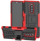 Tyre Texture TPU + PC schokbestendig hoesje voor Sony Xperia 1 / Xperia XZ4, met houder (rood)