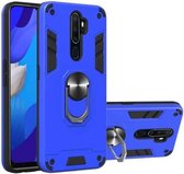 Voor OPPO A9 2020 2 in 1 Armor Series PC + TPU beschermhoes met ringhouder (donkerblauw)