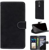 Voor Nokia 2.4 Retro Frosted Horizontale Flip PU lederen tas met houder & kaartsleuven & portemonnee & fotolijst (zwart)