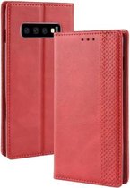 Magnetische gesp Retro Crazy Horse-textuur Horizontale lederen flip-hoes voor Galaxy S10 (5G), met houder & kaartsleuven en fotolijst (rood)