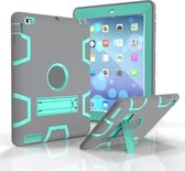 Voor iPad 4/3/2/1 schokbestendige pc + siliconen beschermhoes, met houder (grijs mintgroen)