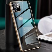 Voor iPhone 11 metalen frame met rechte rand + glazen beschermhoes (goud)