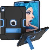 Voor iPad Pro 11 contrastkleurige siliconen + pc-combinatiebehuizing met houder (zwart + blauw)