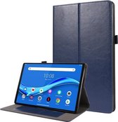 Voor Lenovo M10 Plus 2-opvouwbare zakelijke horizontale flip PU lederen tas met kaartsleuven en houder (diepblauw)