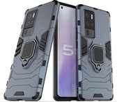 Voor Vivo X50 Pro + schokbestendige pc + TPU beschermhoes met magnetische ringhouder (marineblauw)