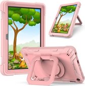 Voor Amazon Kindle Fire HD 8 (2020) Contrastkleur Schokbestendig Robot siliconen + pc-hoes met polsbandhouder (roségoud)