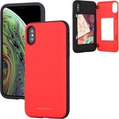 Voor iPhone X / XS GOOSPERY MAGNETISCHE DEURBUMPER Magnetische vangst Schokbestendig Zacht TPU + pc-hoesje met kaartsleuf (rood)