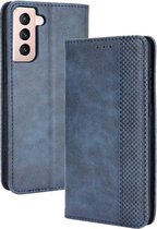 Voor Samsung Galaxy S21 + 5G Magnetische Gesp Retro Crazy Horse Textuur Horizontale Flip Leren Case met Houder & Kaartsleuven & Fotolijst (Blauw)