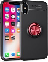 Metalen ringhouder 360 graden roterende TPU-hoes voor iPhone X / XS (zwart + rood)