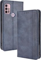 Voor Motorola Moto G10 Magnetische Gesp Retro Textuur Horizontale Flip Leren Case met Houder & Kaartsleuven & Fotolijst (Blauw)