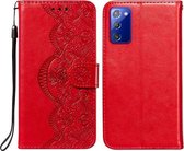 Voor Samsung Galaxy Note20 Flower Vine Embossing Pattern Horizontale Flip Leather Case met Card Slot & Holder & Wallet & Lanyard (Red)