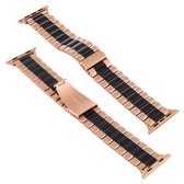 Voor Apple Watch Series 6 & SE & 5 & 4 44mm / 3 & 2 & 1 42mm roestvrijstalen polsband horlogeband (zwart + roségoud)