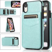 Effen kleur pc + TPU beschermhoes met houder en kaartsleuven voor iPhone XR (groen)
