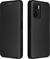 Voor Geschikt voor Xiaomi Redmi K40 / K40 Pro Koolstofvezel Textuur Magnetische Horizontale Flip TPU + PC + PU lederen tas met kaartsleuf (zwart)