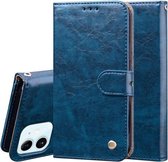 Zakelijke stijl olie wax textuur horizontale flip lederen tas met houder & kaartsleuven & portemonnee voor iPhone 12 mini (blauw)