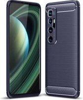 Voor Xiaomi Mi 10 Ultra geborstelde textuur koolstofvezel TPU-hoes (marineblauw)