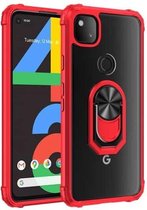 Voor Google Pixel 4a schokbestendig transparant TPU + acryl beschermhoes met ringhouder (rood)