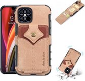 Voor iPhone 12/12 Pro Doektextuur + PU + TPU schokbestendige beschermhoes met kaartsleuven (kaki)