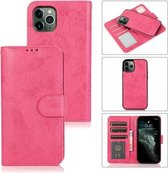 Voor iPhone 12 mini KLT888-2 Retro 2 in 1 afneembare magnetische horizontale flip TPU + PU lederen tas met houder & kaartsleuven & fotolijst & portemonnee (rose rood)