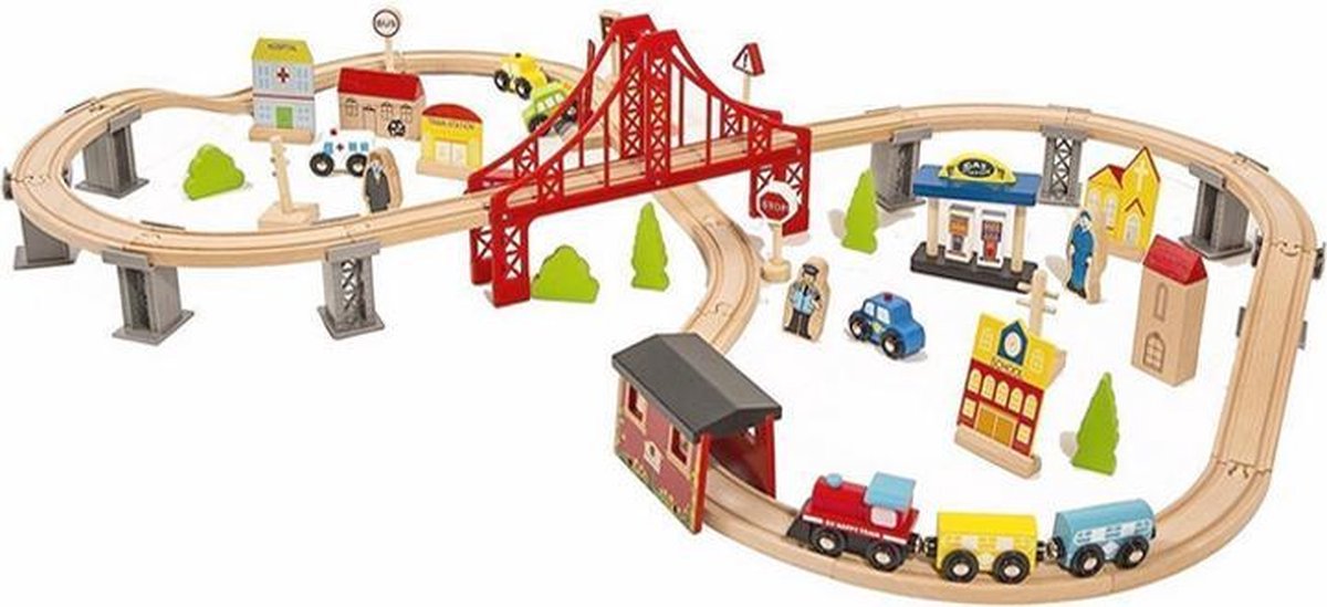 Houten Speeltrein Trainrails | Trein Set 70pcs | Rijoka