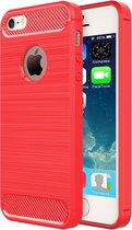 Voor iPhone SE & 5s & 5 Brushed Texture Fiber TPU Rugged Armor beschermhoes (rood)