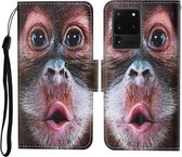 Voor Samsung Galaxy S20 Ultra Gekleurde Tekening Patroon Horizontale Flip Leren Case met Houder & Kaartsleuven & Portemonnee & Lanyard (Orang-oetan)