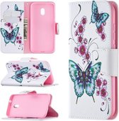 Voor Nokia C1 Plus Gekleurde Tekening Patroon Horizontale Flip Leren Case met Houder & Kaartsleuven & Portemonnee (Perzik Bloesem Vlinder)