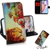 Voor Galaxy A10s Gekleurd tekeningpatroon Kleurrijke magnetische gesp Horizontale flip PU lederen tas met houder & kaartsleuven & portemonnee & lanyard (Tiger Rose)