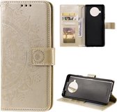 Voor xiaomi mi 10t lite 5g totem bloem reliëf horizontale flip tpu + pu lederen tas met houder & kaartsleuven & portemonnee (goud)