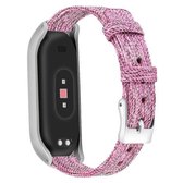 Voor Xiaomi Mi Band 4/3 XM mat zilver frame + canvas riem, maat: S (roze paars)