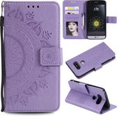 Voor LG K50 / Q60 Totem Bloem Reliëf Horizontale Flip TPU + PU lederen tas met houder & kaartsleuven & portemonnee (paars)