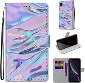 Gekleurde tekening Cross Texture Horizontale Flip PU lederen tas met houder & kaartsleuven & portemonnee & lanyard voor iPhone XR (fluorescerende watertextuur)