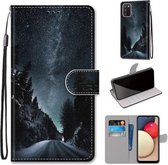 Voor Samsung Galaxy A02s / M02s Gekleurde Tekening Cross Textuur Horizontale Flip PU Lederen Case met Houder & Kaartsleuven & Portemonnee & Lanyard (Mountain Road Sterrenhemel)