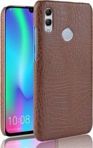 Schokbestendige krokodiltextuur pc + PU-hoes voor Huawei P Smart (2019) (bruin)
