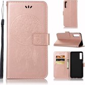 Windgong Uil Embossing Patroon Horizontale Leren Flip Case met Houder & Kaartsleuven & Portemonnee Voor Galaxy A7 (2018) (Rose Goud)