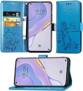 Voor Huawei Nova 7 Lucky Clover Pressed Flowers Pattern Leather Case met houder & kaartsleuven & portemonnee & draagriem (blauw)