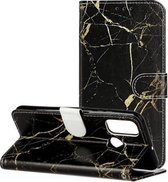 Voor Huawei P smart 2020 Gekleurde Tekening Marmer Patroon Horizontale Flip PU Leren Case met Houder & Kaartsleuven & Portemonnee (Zwart Goud Marmer)