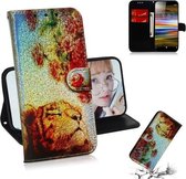 Voor Sony Xperia L3 Gekleurd tekeningpatroon Kleurrijke magnetische gesp Horizontale flip PU lederen tas met houder & kaartsleuven & portemonnee & lanyard (Tiger Rose)