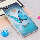 Voor Huawei P9 Lite Mini / Enjoy 7 Noctilucent Blue Butterfly Pattern TPU Soft Case Beschermhoes