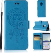 Windgong Uil Embossing Patroon Horizontale Leren Flip Case met Houder & Kaartsleuven & Portemonnee Voor Galaxy S9 (Blauw)