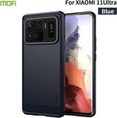 Voor Xiaomi Mi 11 Ultra MOFI Gentleness-serie Geborstelde textuur Koolstofvezel Zachte TPU-hoes (blauw)